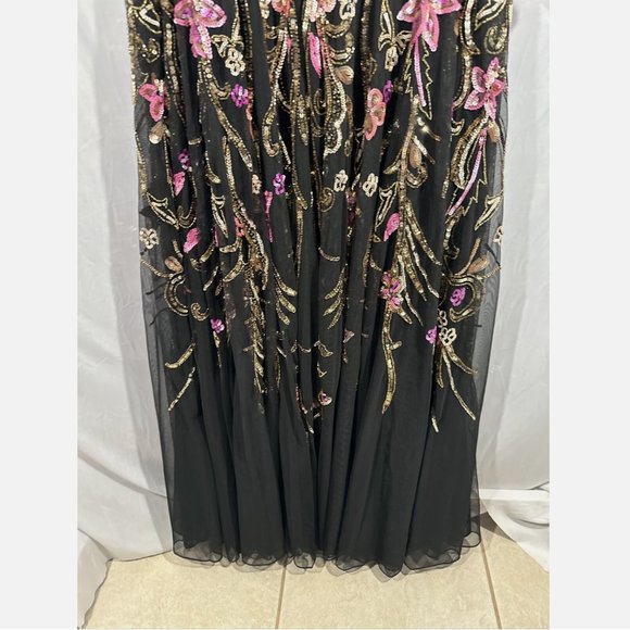 NWT $698 Mac Duggal [ 14‎ ] V-Neck Floral Embellished Gown in Black Pink - Picture 10 of 15